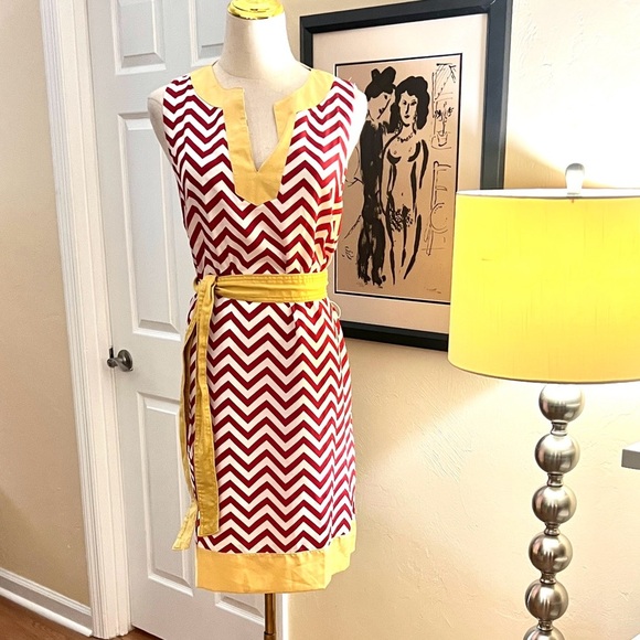 Mud Pie Dresses & Skirts - Mud Pie,Red & Yellow, Garnet & Gold Lightweight Chevron Dress, EUC, Size Large